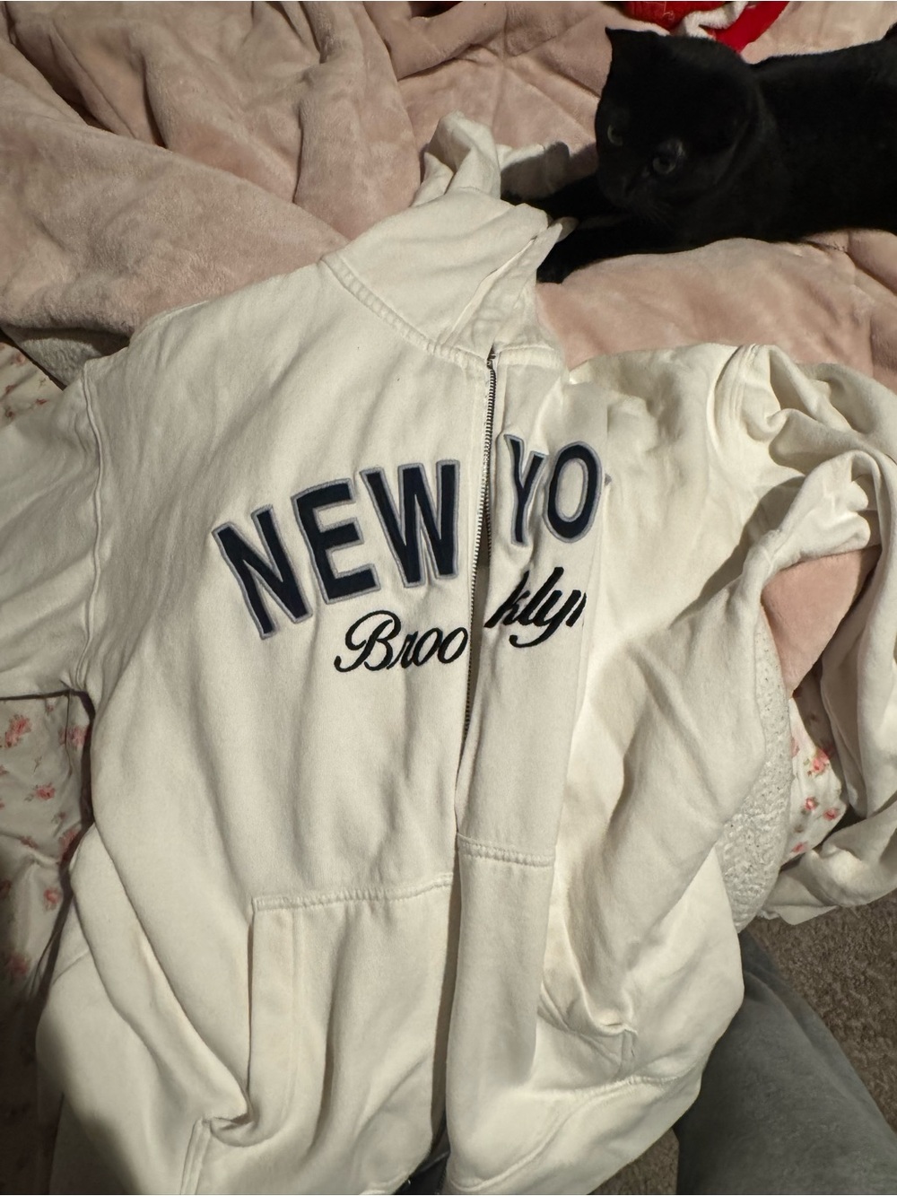 Aeropostale Cream Full-Zip Hooded Sweatshirt